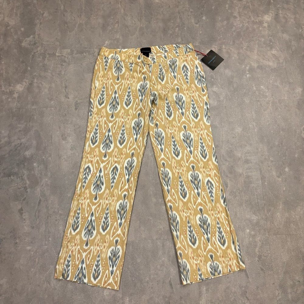 CYNTHIA ROWLEY Linen Printed Straight Leg Pants Size 12 NWT